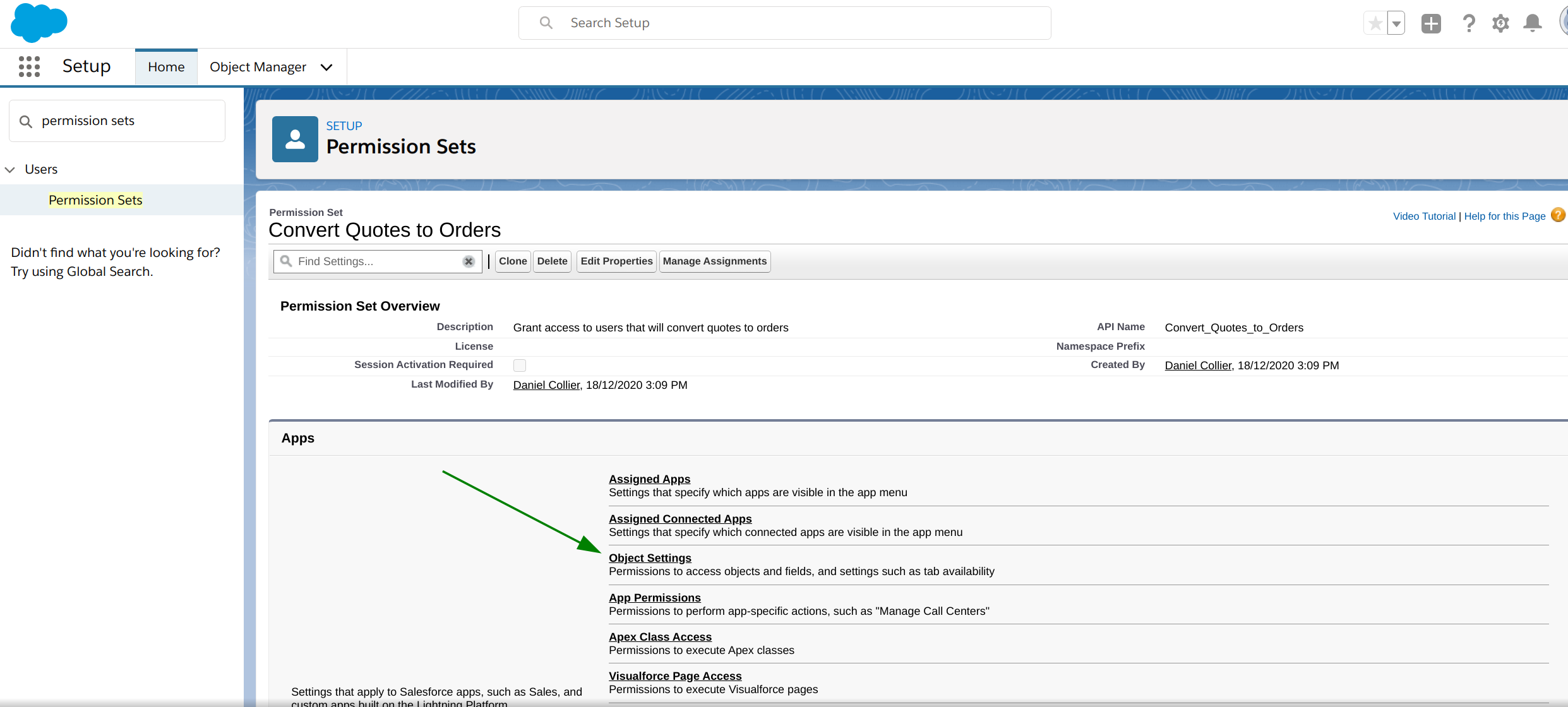 access object settings