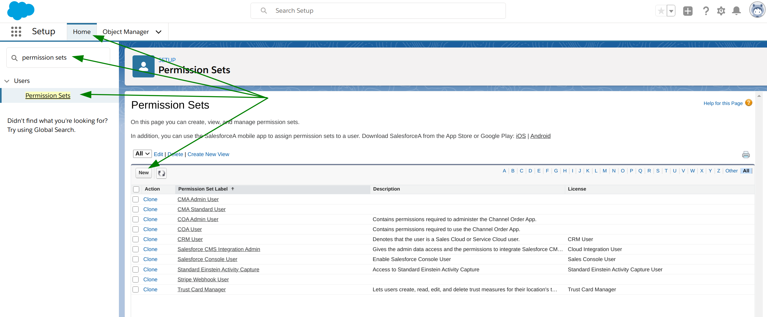 locate permission sets